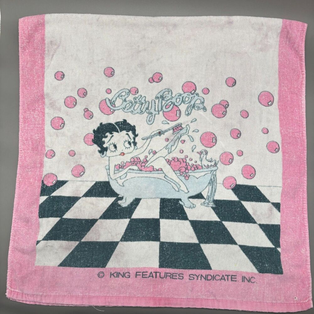 Betty Boop Vintage Beach Towel 80s Pink Bubble Bath King Features 24x48 Cartoon